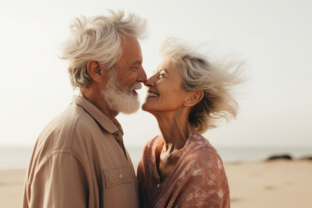Aesthetic senior couple photography portrait kissing. AI generated Image by rawpixel.
