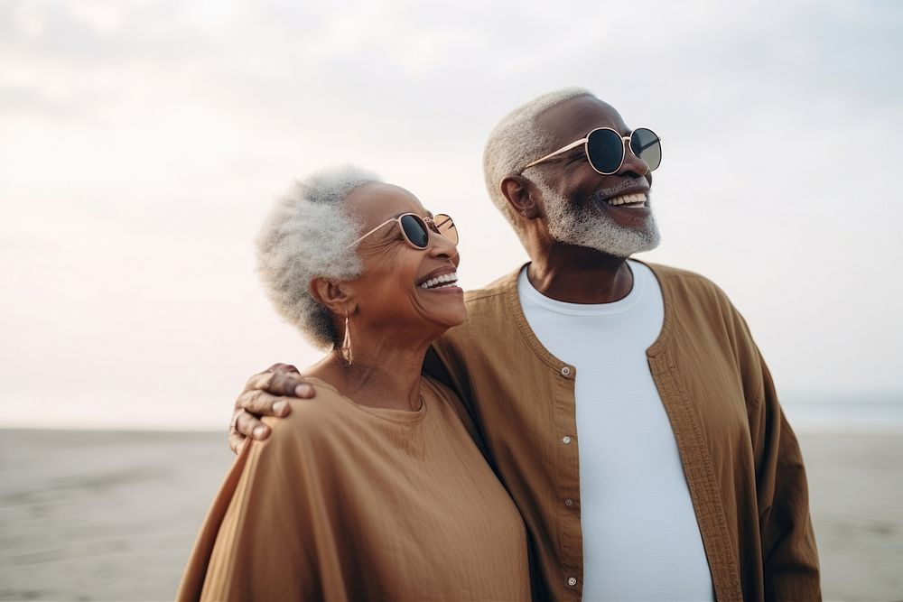 Aesthetic senior black couple glasses adult togetherness. AI generated Image by rawpixel.