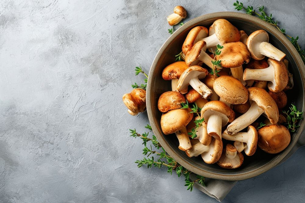 Wild mushrooms food bowl vegetable.