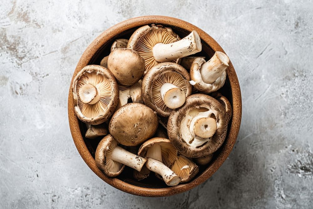 Wild mushrooms bowl ingredient vegetable.