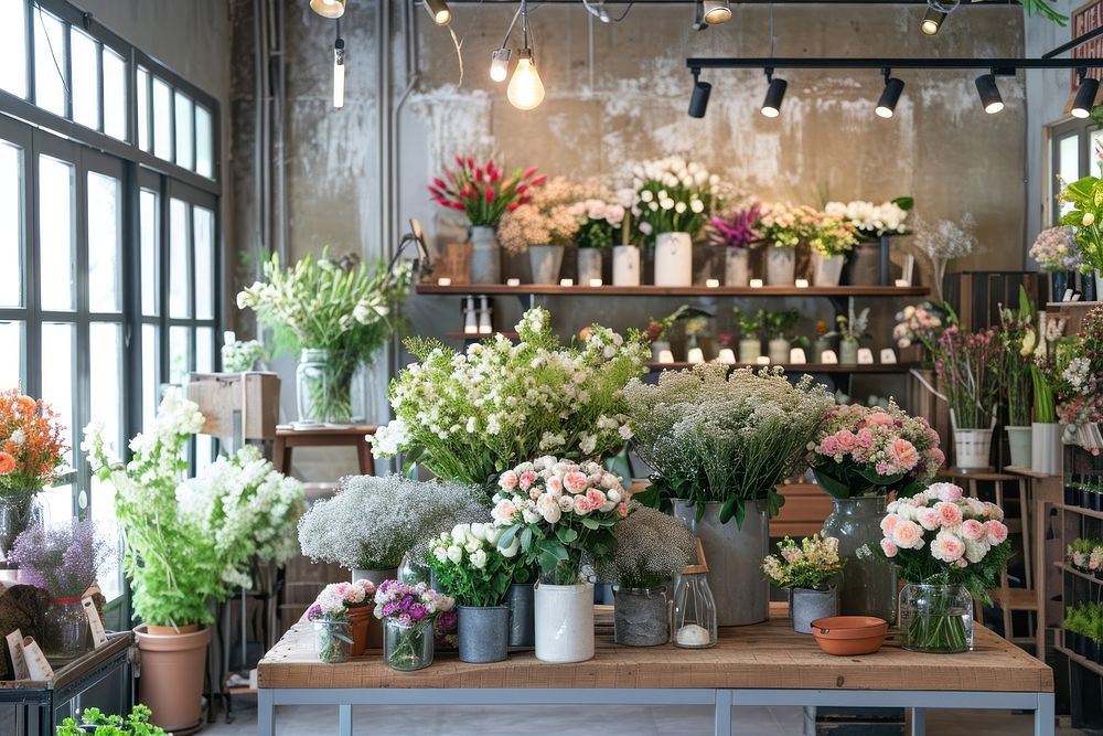 Flower shop interior flower plant small business.