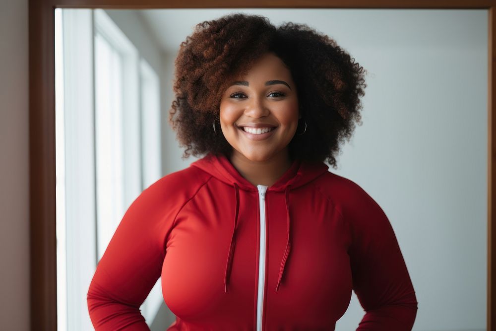 Happy chubby black woman photography portrait sweater.