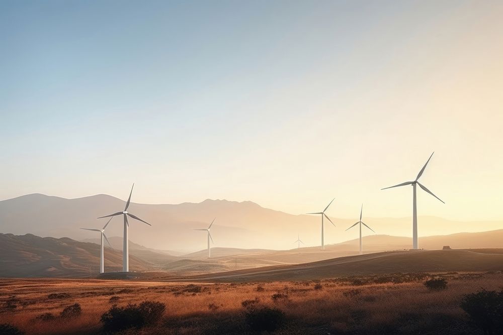 Landscape with wind turbines windmill outdoors machine.