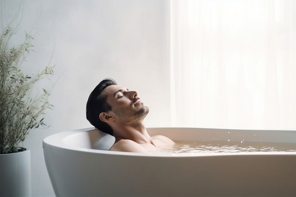 Man bathtub bathing adult.
