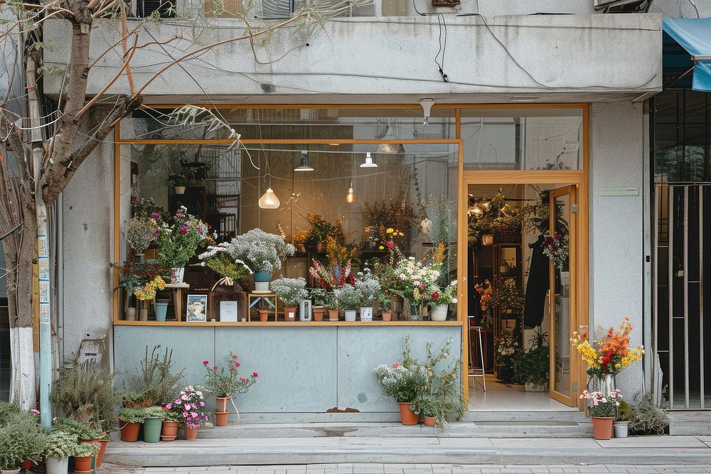 Minimal flower shop outdoors plant small business.