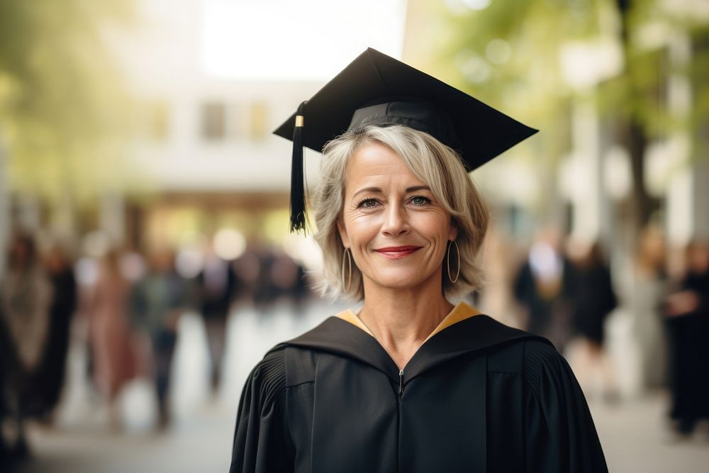 Mature female graduate graduation portrait student. AI generated Image by rawpixel.
