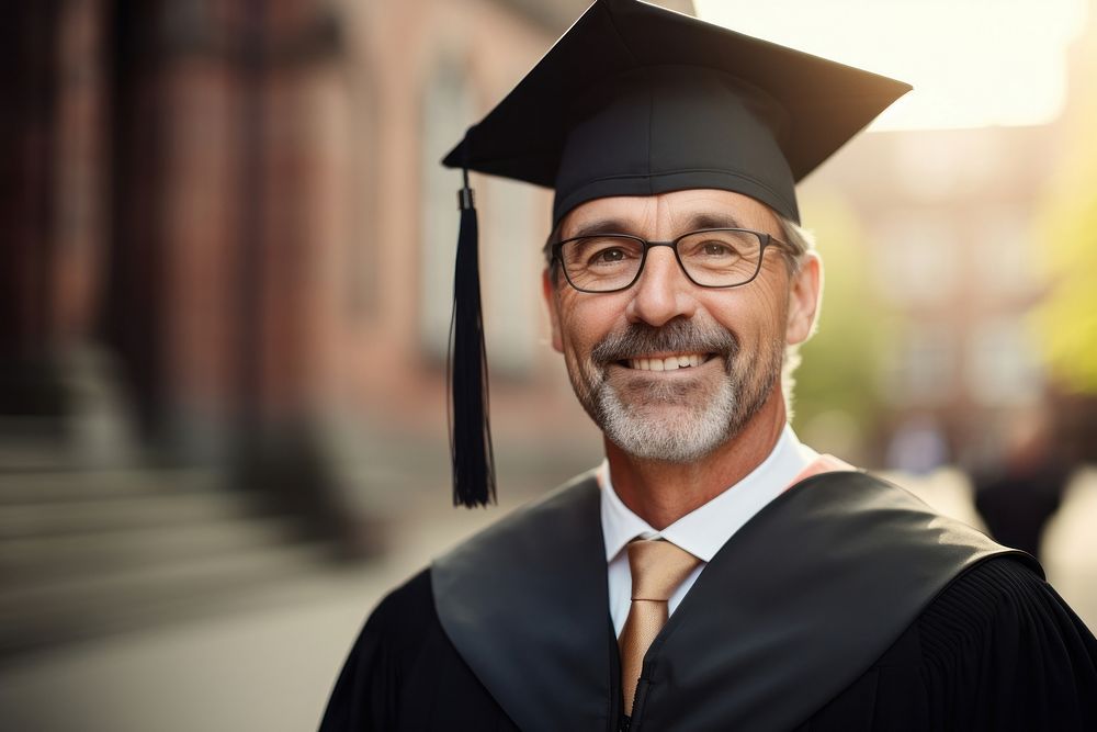 Mature male graduate portrait graduation glasses. AI generated Image by rawpixel.