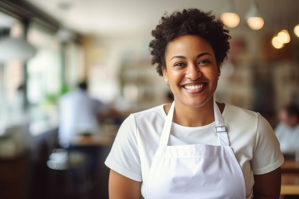 African American female chef restaurant smiling adult.