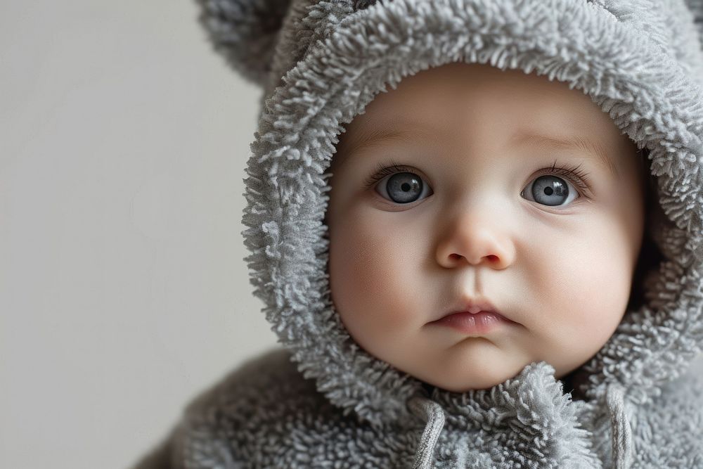 Cure baby bear portrait photo hood. AI generated Image by rawpixel.