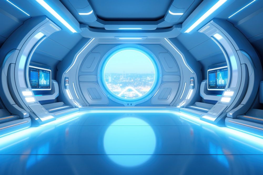 3d render of empty spaceship blue transportation architecture.