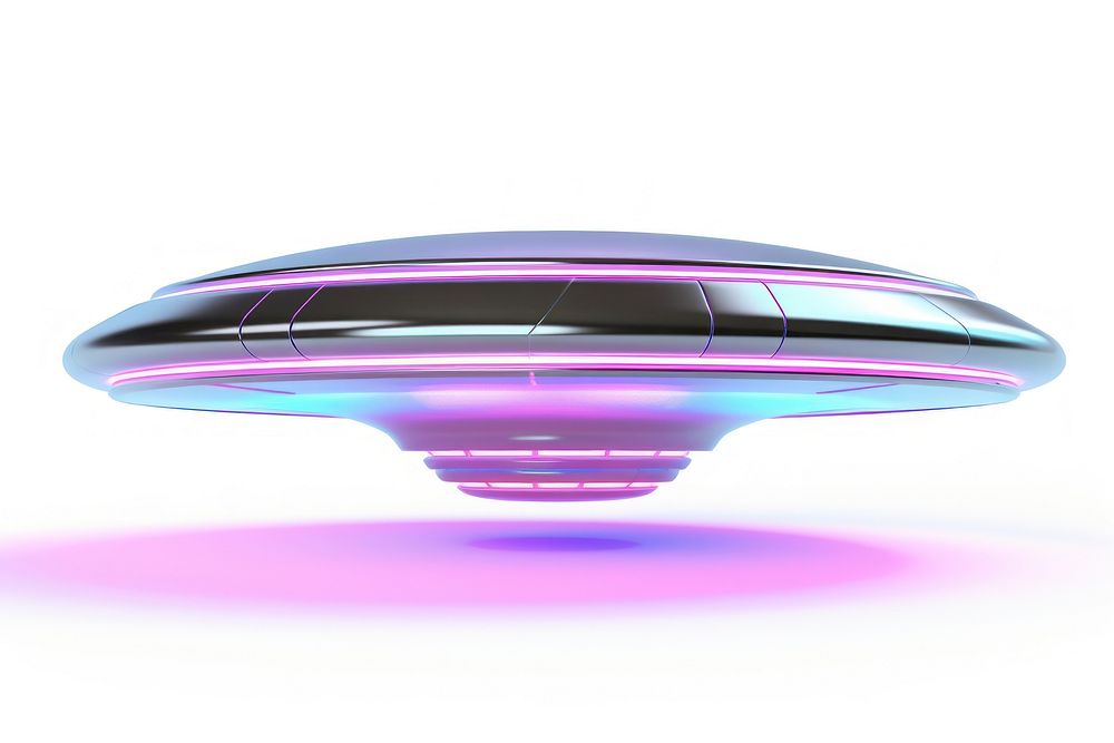 Ufo iridescent white background transportation illuminated.
