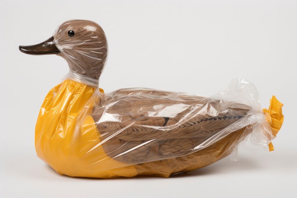 Plastic wrapping over a duck animal bird poultry.