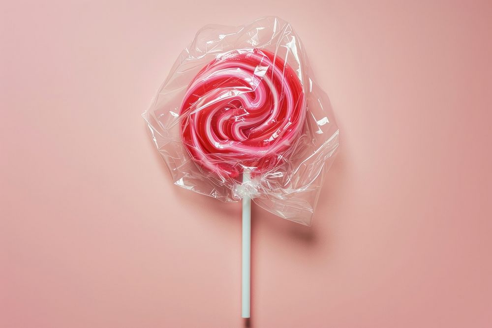 Plastic wrapping over a lolipop confectionery lollipop candy.