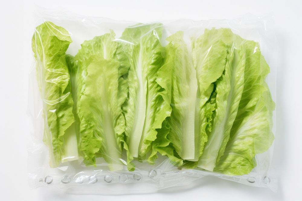 Plastic wrapping over a lettuce vegetable plant food.