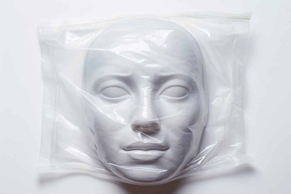 Plastic wrapping over a mask white representation currency.