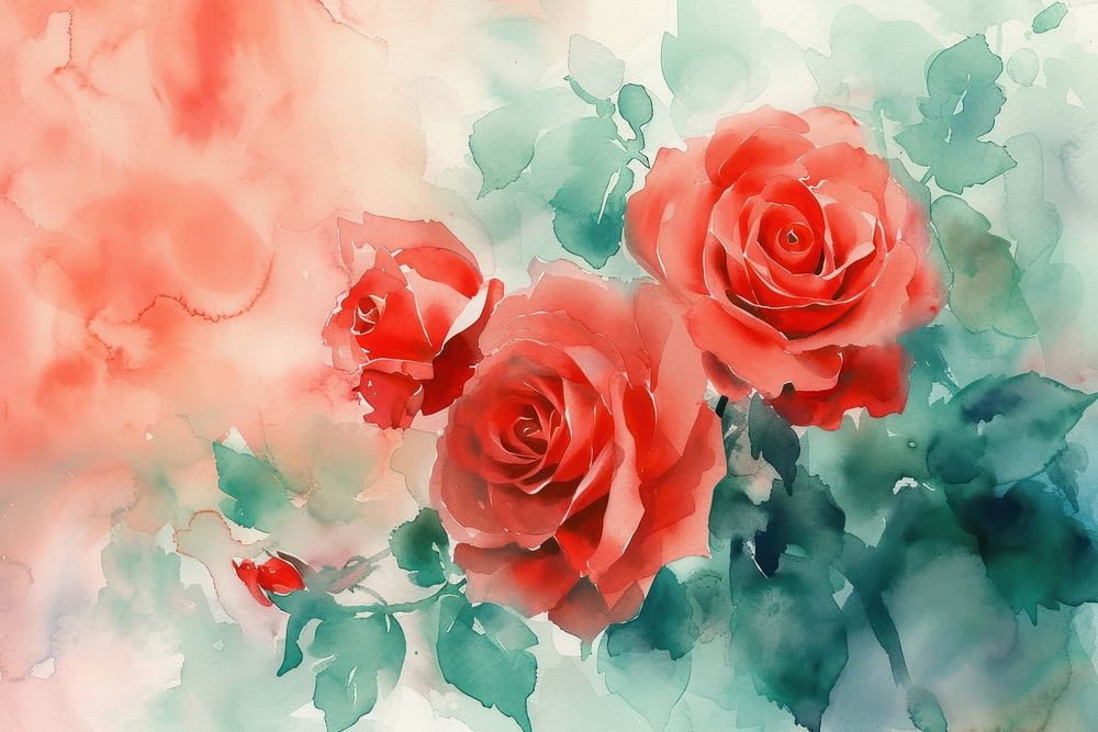 Watercolor red roses background backgrounds painting flower.