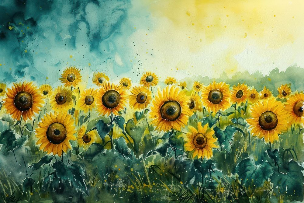 Watercolor sunflower field background backgrounds outdoors painting.