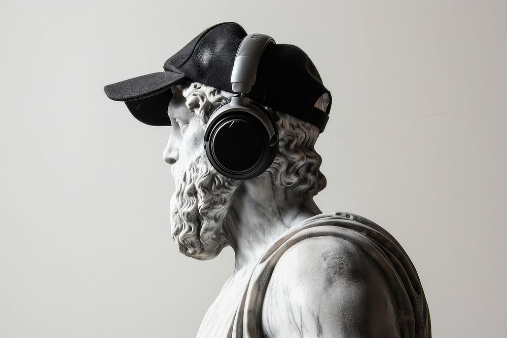 Portrait of an Ancient Greek sculpture headphones statue adult.