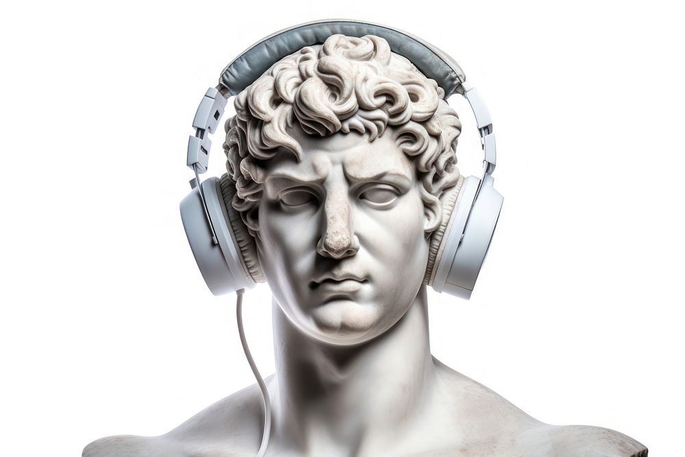 Portrait of an Ancient Greek sculpture headphones headset photo.