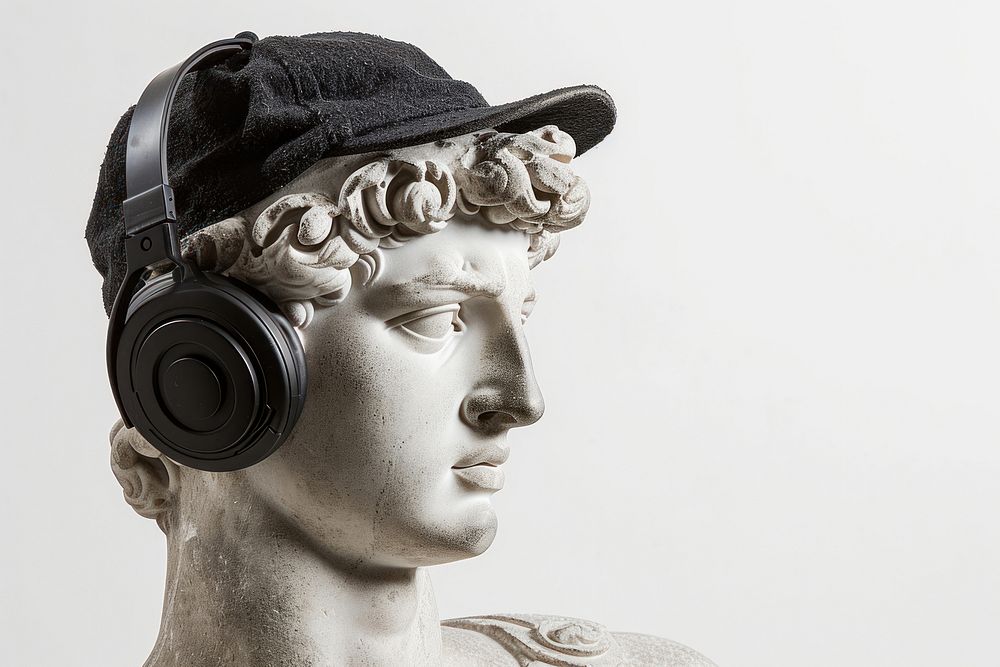 Portrait of an Ancient Greek sculpture headphones headset adult.