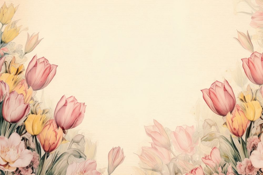 Pink and yellow tulip flowers border backgrounds pattern petal.