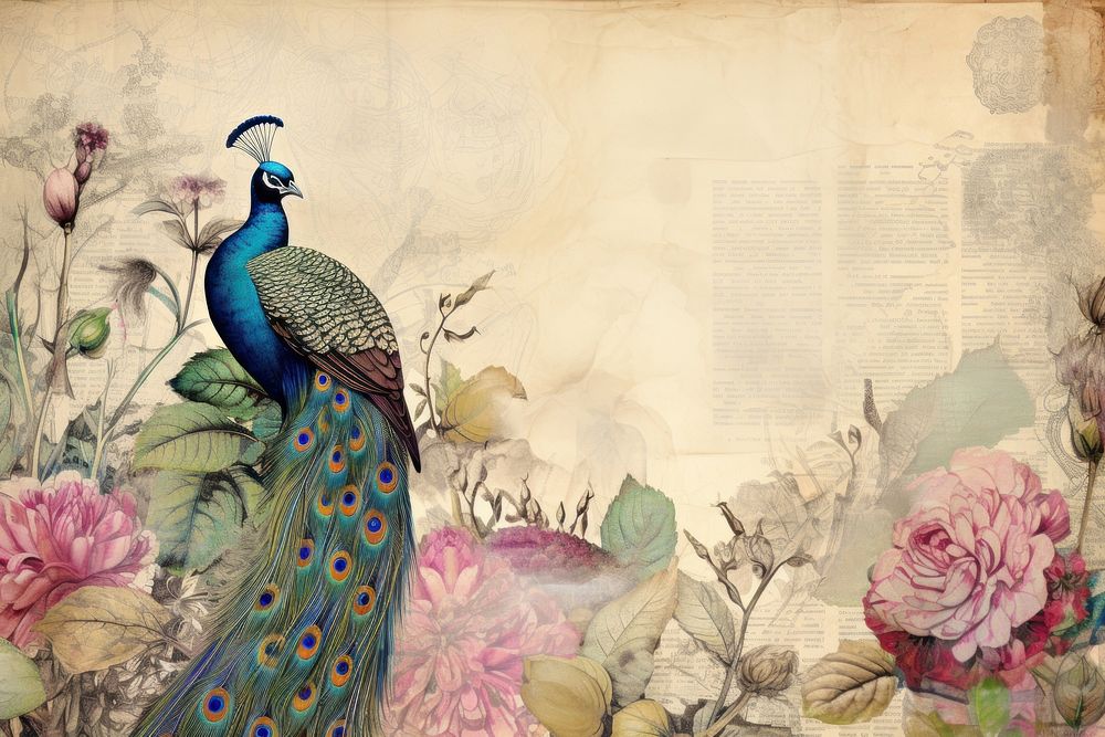 Peacock border painting animal bird.