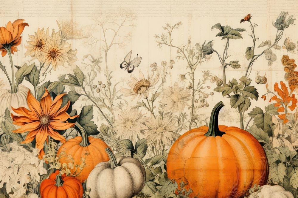Pumpkin border backgrounds vegetable painting.