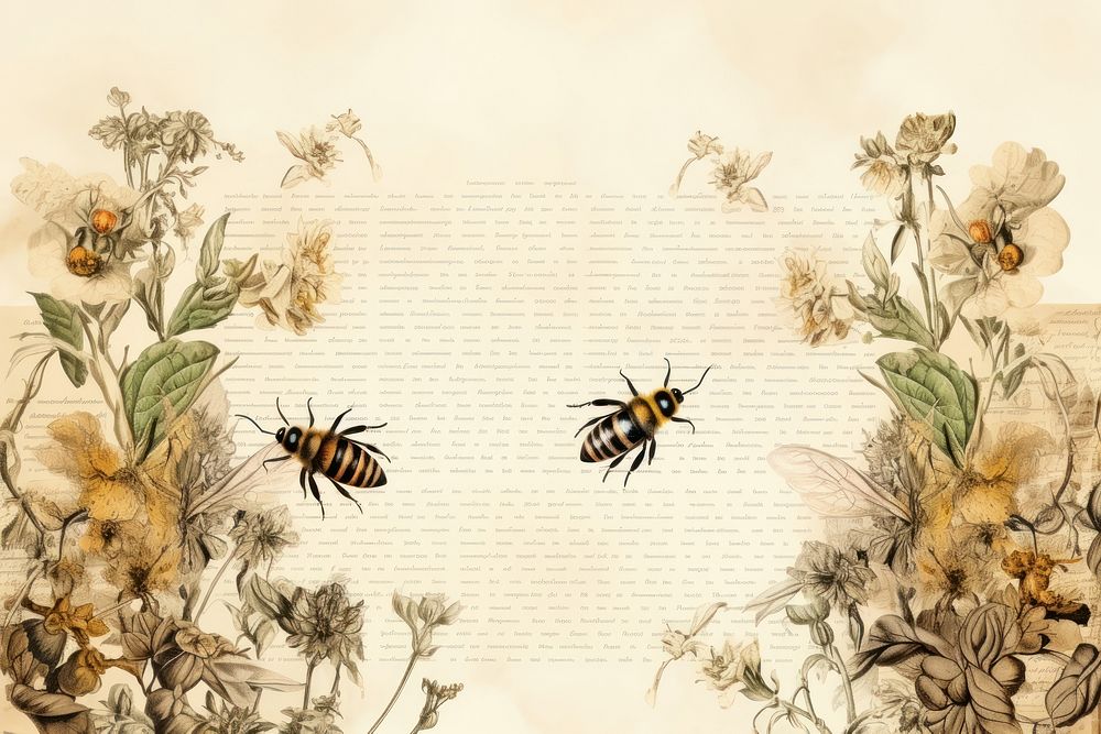 Honey with bees border insect animal paper.