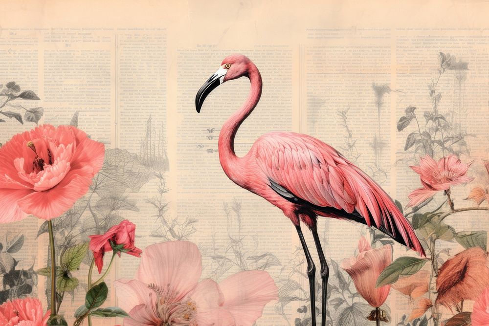 Flamingo border animal flower plant.