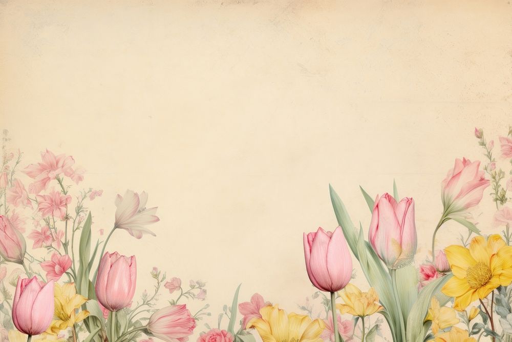 Pink and yellow tulip flowers border backgrounds pattern plant.