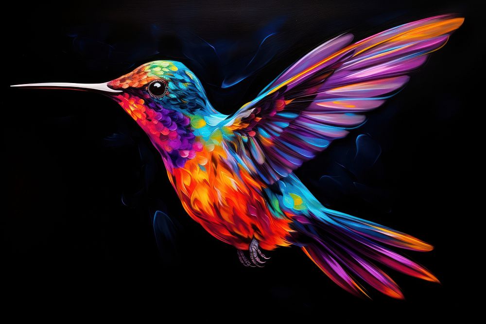 A hummingbird animal black background creativity. AI generated Image by rawpixel.