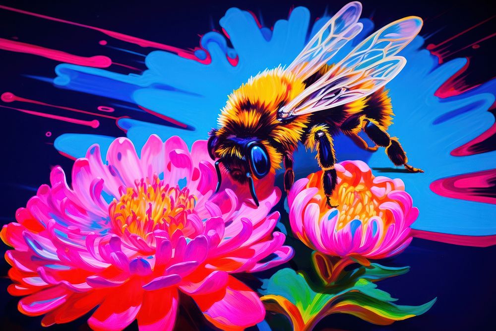 Bee purple flower animal. AI generated Image by rawpixel.