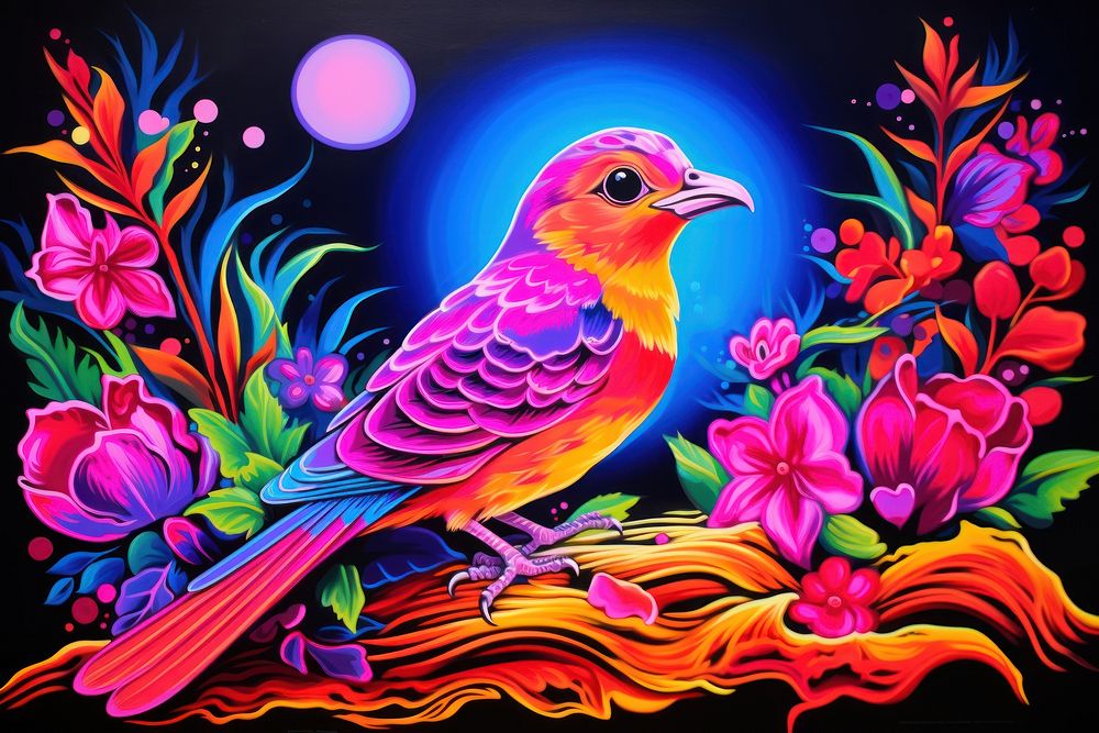 Bird painting purple yellow. AI generated Image by rawpixel.
