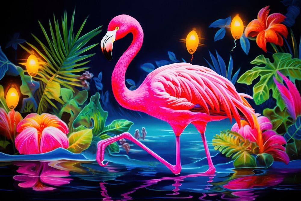 Flamingo bird reflection creativity. AI generated Image by rawpixel.