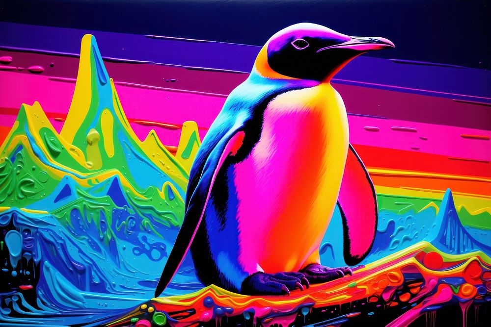 King penguin purple bird blue. AI generated Image by rawpixel.