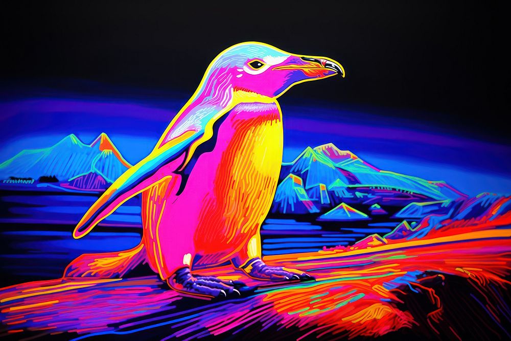 King penguin painting animal purple. AI generated Image by rawpixel.