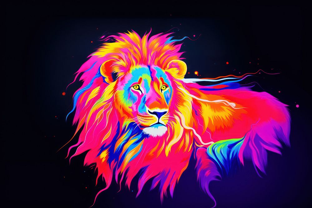 Lion purple yellow mammal. AI generated Image by rawpixel.