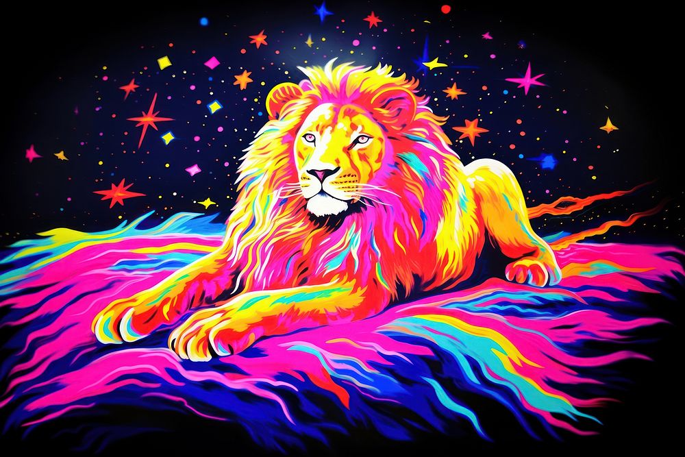 Lion painting mammal purple. AI generated Image by rawpixel.