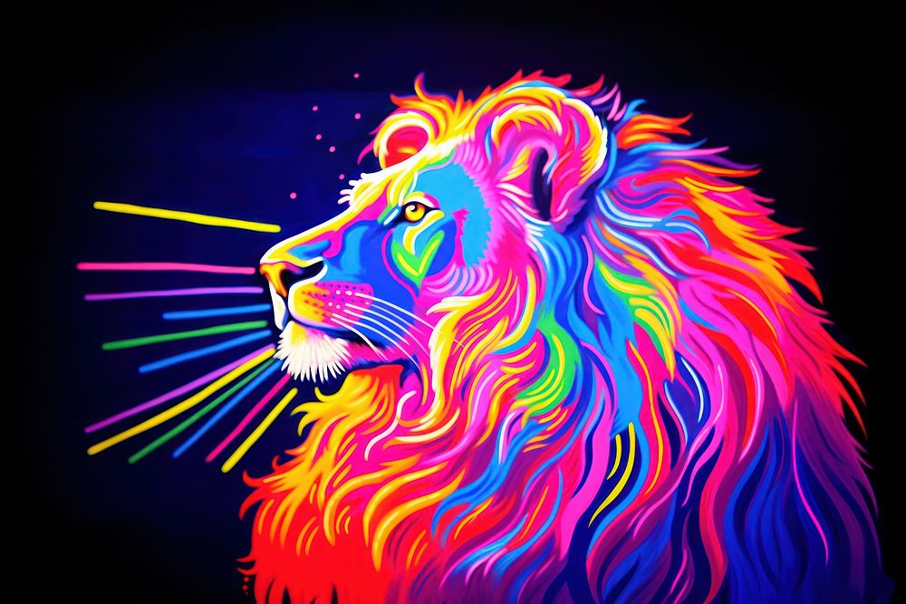 Lion purple mammal light. AI generated Image by rawpixel.