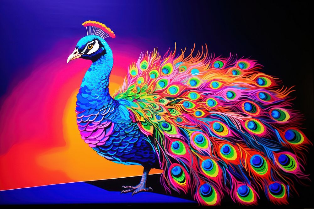 Peacock painting animal purple. AI generated Image by rawpixel.