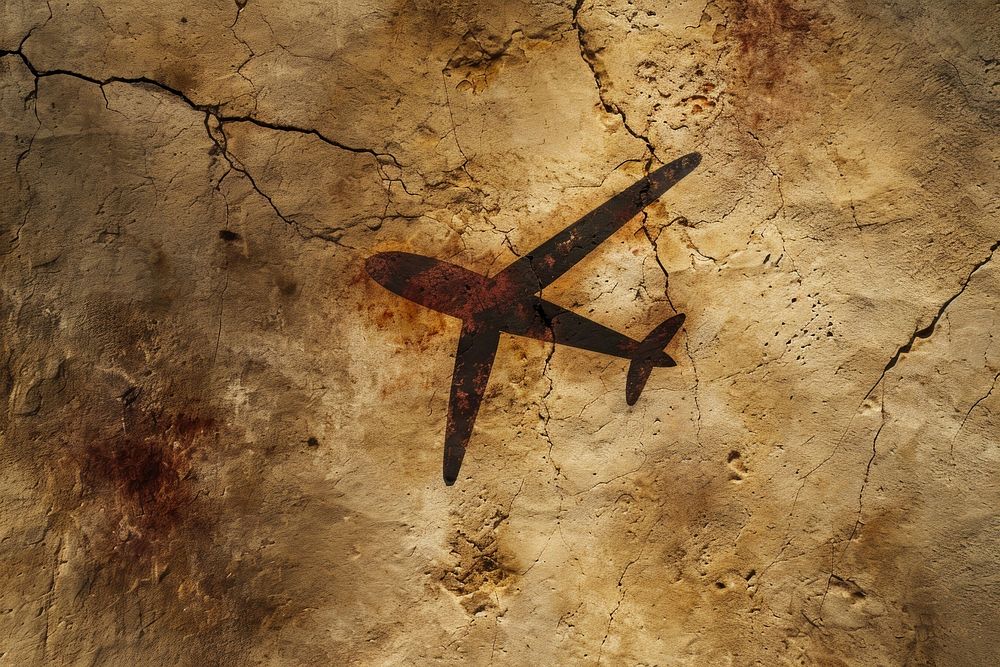 Cave art painting style of airplane backgrounds transportation weathered.