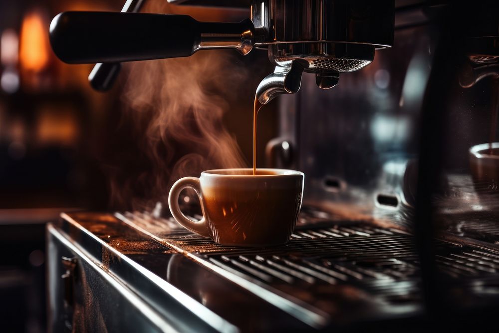 Coffee being brew from coffee machine to cup drink cafe mug. AI generated Image by rawpixel.