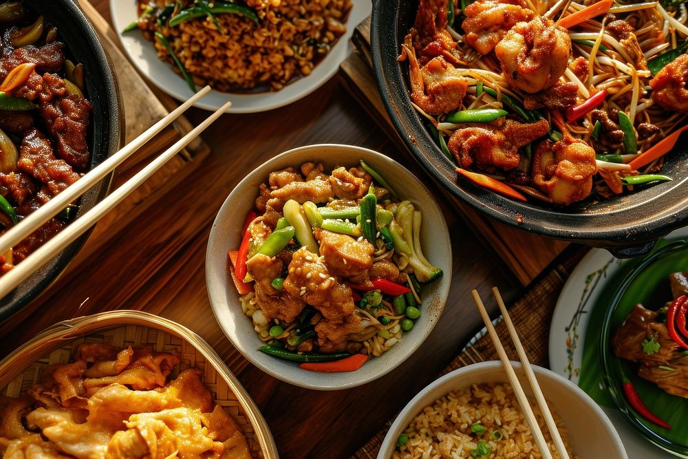 Chopsticks picking Chinese food plate meal chinese food. AI generated Image by rawpixel.