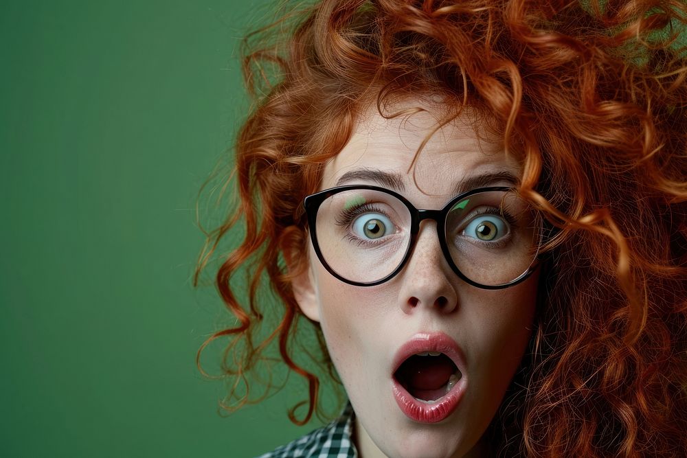 Surprised Woman with Big Hair surprised portrait glasses. AI generated Image by rawpixel.