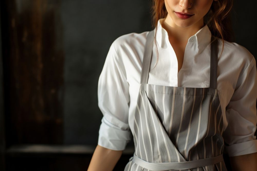 Woman wearing a white apron contemplation midsection hairstyle. AI generated Image by rawpixel.