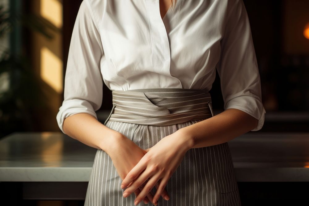 Woman wearing a white apron with a tiered waist adult hand midsection. AI generated Image by rawpixel.