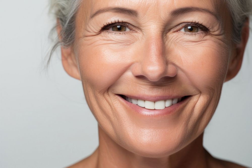 Middle age woman smile skin photography.