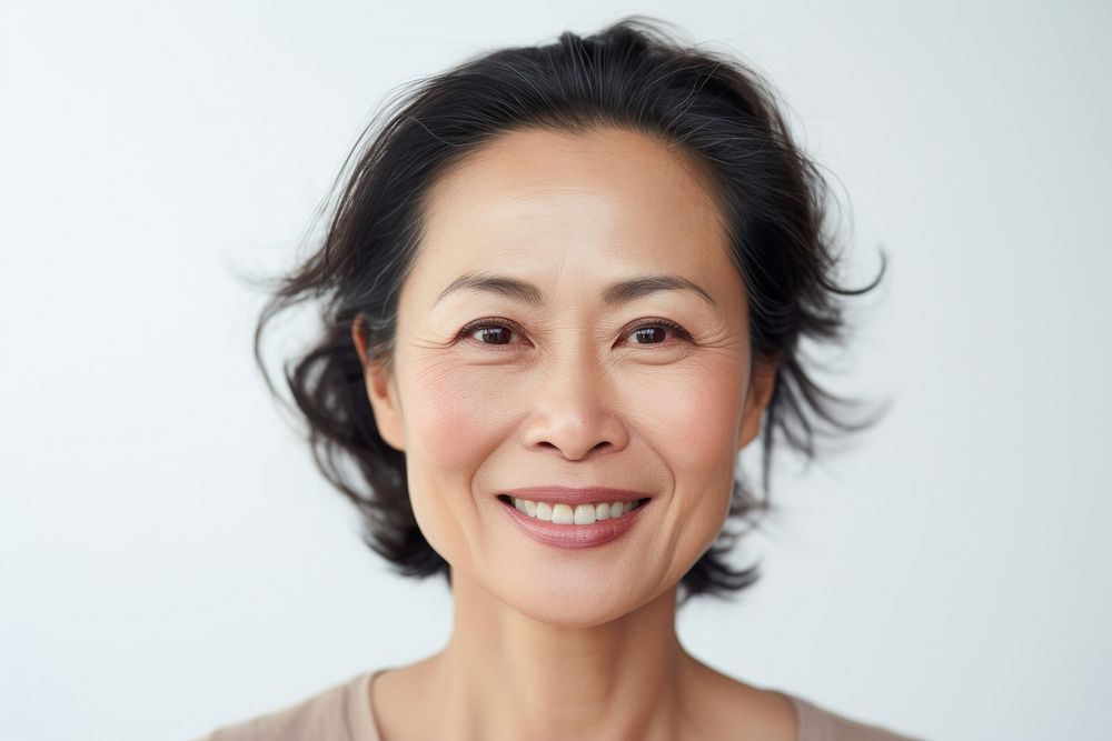 Middle age woman smile adult skin.