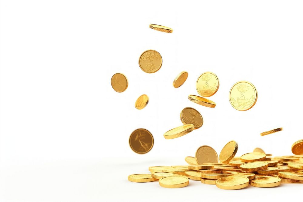 Falling Gold Coins gold coin backgrounds. AI generated Image by rawpixel.