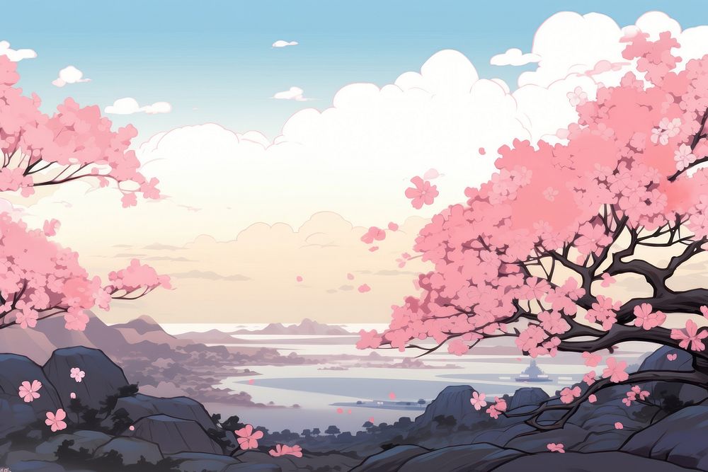 Illustration cherry blossom landscape outdoors nature flower.